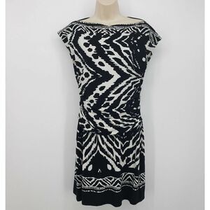 Enfocus Studio Dress White & Black Stretchy Sleeveless Boat Neck